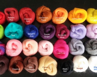 Merino Wool Roving, Felting Spinning Wool Fiber 1oz Merino Super Soft wool top, Spin,-Over 40 Colors! By the Ounce, Felt Wool ,Spinning wool