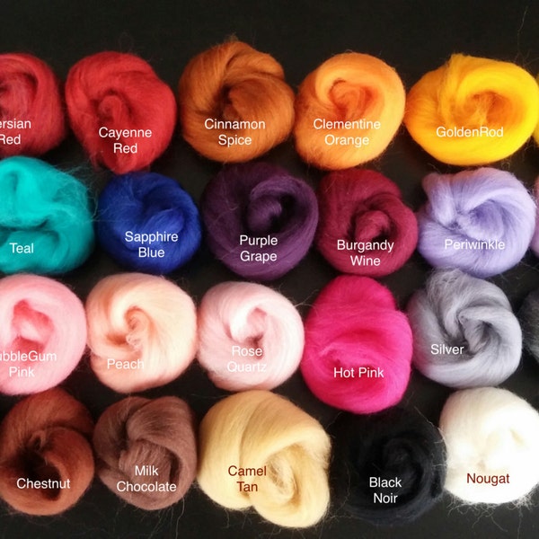 Merino Wool Roving, Felting Spinning Wool Fiber 1oz Merino Super Soft wool top, Spin,-Over 40 Colors! By the Ounce, Felt Wool ,Spinning wool