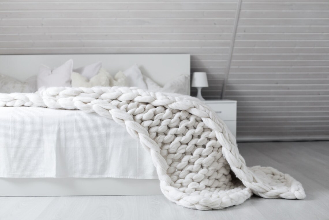 Bright WHITE Chunky Knit Blanket super Chunky Knit Merino Etsy