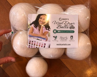 FULL SET of 6 XL Mega Natural Wool Dryer Balls for Softening Laundry- 100% Natural Laundry Softener, Big dryer  Balls, dryer balls