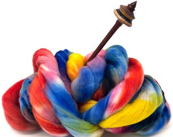 Carnival Tie Dye Merino Wool Roving: Multicolor Superfine Spinning Fiber