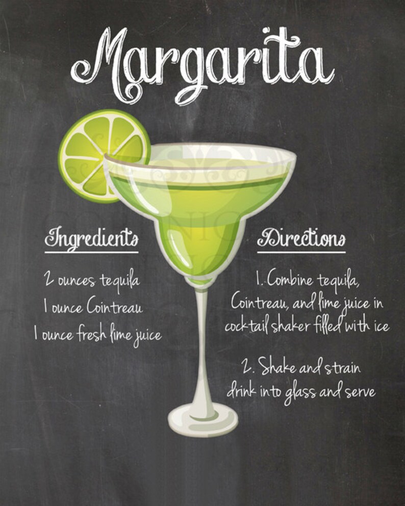 Margarita Cocktail Recipe Chalkboard Printable Kitchen Art | Etsy