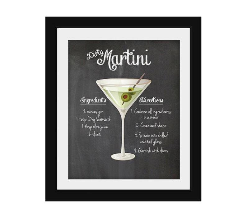Dirty Martini Cocktail Recipe Chalkboard Printable Kitchen Art | Etsy