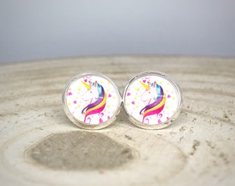 Unicorn Stud Earrings | Rainbow | Cabochon Earrings | Jewellery