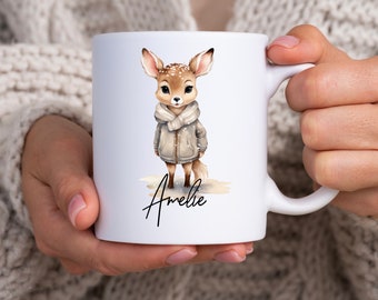 Cup deer | Mug | Gift | Coffee cup | Personalized | Name | tea | Children