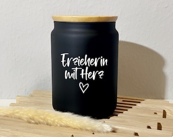 Pot de rangement professeur avec coeur | verre | bocal de stockage | cadeau | éducateur