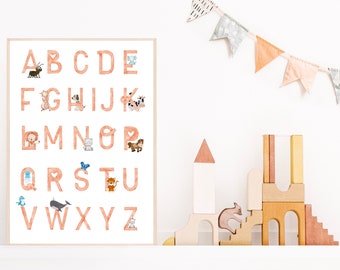 Poster ABC | Alphabet | Tiere | Wanddeko | Bild | Kinderzimmer | Einschulung | Schulanfang