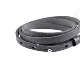 Leather bracelet triple black-grey