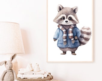 Póster Mapache | Habitación infantil | Imagen | Animales | nacimiento