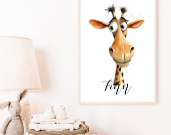 Poster giraffe personalized | Children's room | Image | Animals | birth