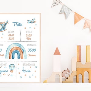 Poster Geburt | Junge | Geburtsposter | Boy Kinderzimmer | Wanddeko | Bild | Personalisiert