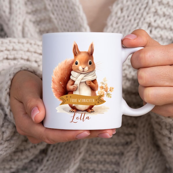 Tasse Weihnachten personalisiert | Kaffeebecher | Becher I Geschenk I Name | Eichhörnchen