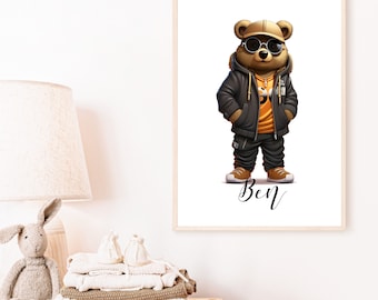 Poster bear personalized | Children's room | Image | Animals | birth