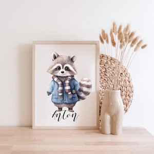 Poster raccoon personalized Children's room Image Animals birth image 2