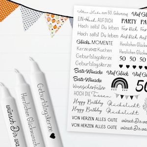 Kerzentattoos 50. Geburtstag | Digital | PDF zum Ausdrucken auf Wasserschiebefolie | Kerzen dekorieren