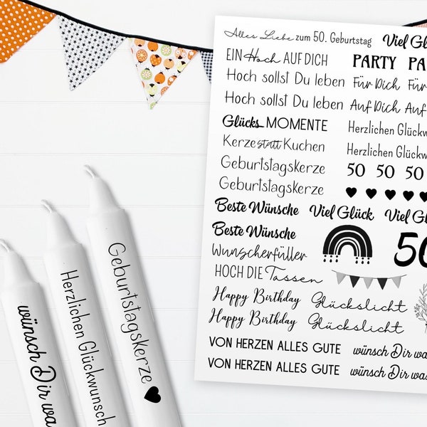 Candle Tattoos 50th Birthday | Digital | PDF for printing on water slide film | Decorate candles