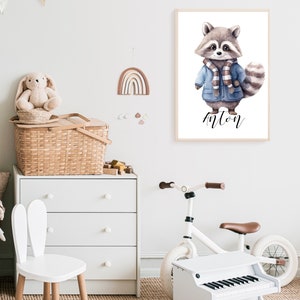 Poster raccoon personalized Children's room Image Animals birth image 3