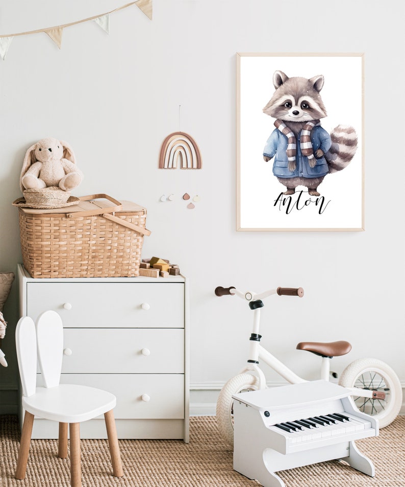 Poster raccoon personalized Children's room Image Animals birth image 3