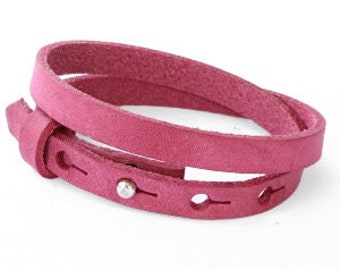 Leather bracelet double "dark pink"