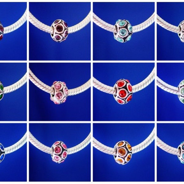 Birthstones Any Month Available Personalized Bracelet Jewelry Gift European Charm Bead Silver Plated designed to fit your bracelet