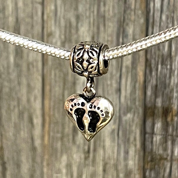 Baby Feet Heart Love Dangle Pro-Life Awareness European Charm Bead Silver Plated designed to fit your  Bracelet style