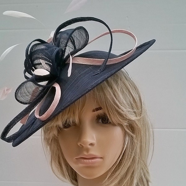 Navy & candy pink Fascinator..Stunning shaped Sinamay Fascinator Hat on a Headband   Patsy