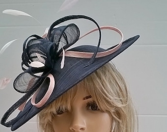 Navy & candy pink Fascinator..Stunning shaped Sinamay Fascinator Hat on a Headband   Patsy