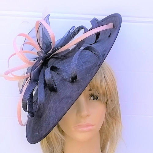 Navy Blue Fascinator With Candy Pink or 