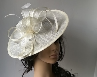 Creamy Ivory Fascinator Sinamay & Feather .Stunning shaped Fascinator on a Headband.. Jessica..NOT Pale Ivory ..please see all pics