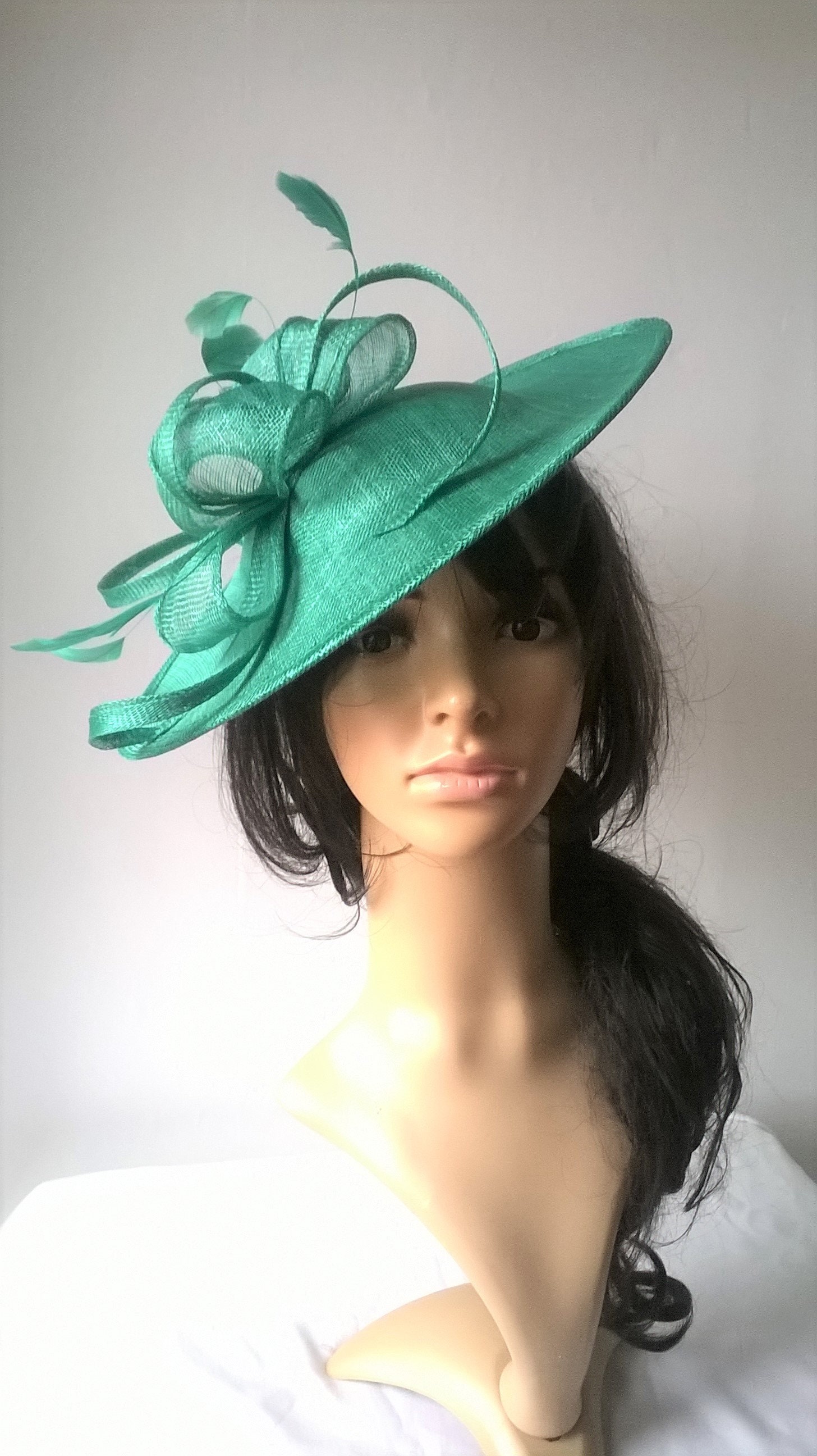 Jessica. .Jade green Feather Fascinator..Stunning shaped Fascinator on ...