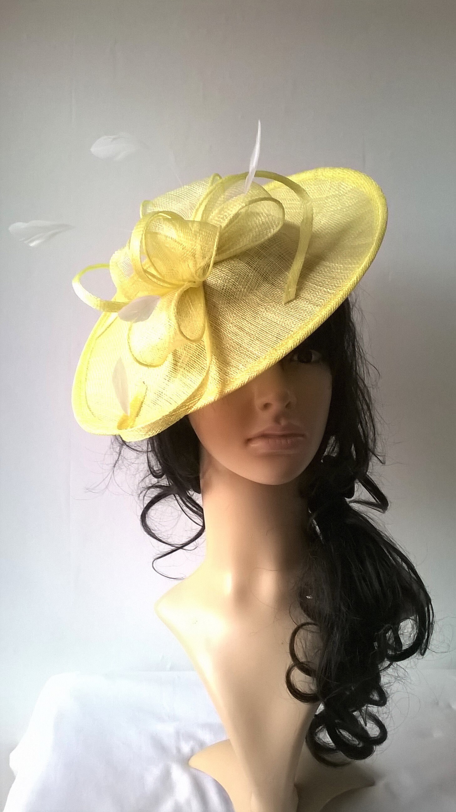 Jessica..Lemon with white Feathers or all lemon Fascinator..Stunning