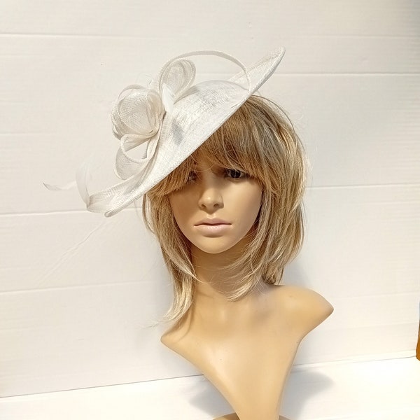 Pale Ivory/off white Fascinator Sinamay & Feather .Stunning shaped Fascinator on a Headband.. Jessica