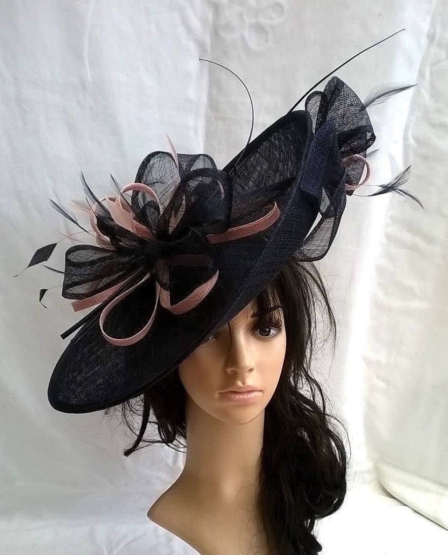 Sophia..Navy Blue & Candy pink Hatinator..Stunning Sinamay Fascinator ...