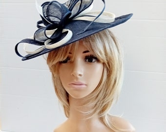 Navy & Ivory/pink/blue Fascinator..Stunning shaped Sinamay on a Headband   "Patsy" other colours