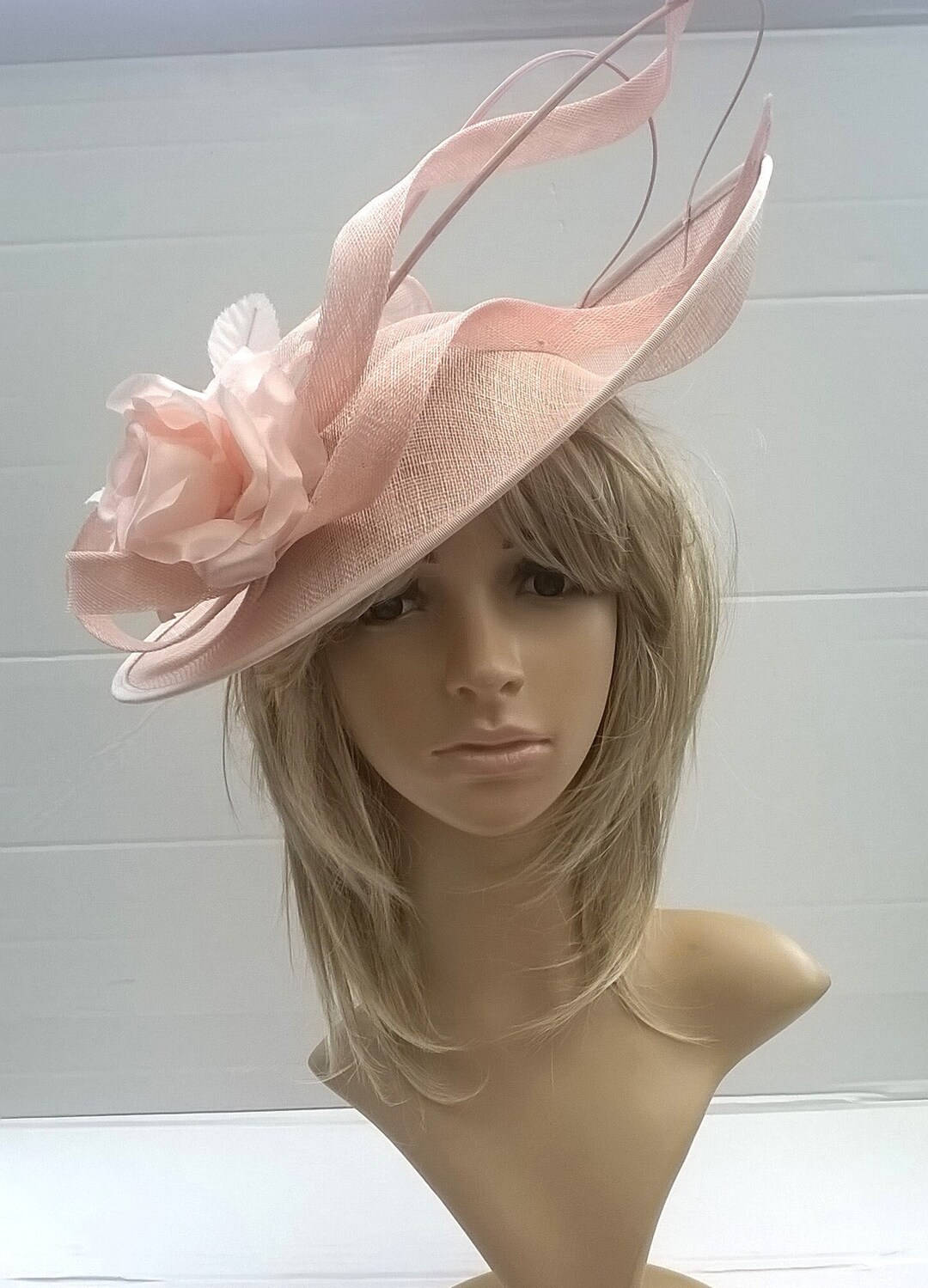 Blush Pink Fascinator Elegant Shaped Piece With Rosette ..wedding