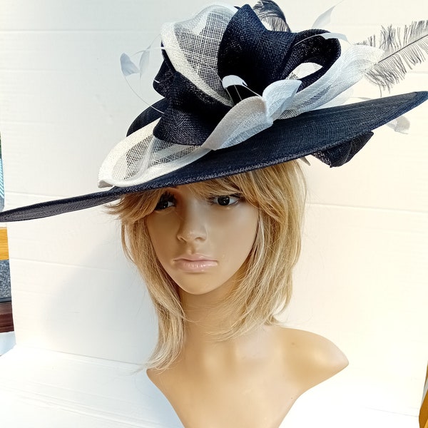 Carolyn Larger Hatinator..Stunning Navy with white Sinamay Fascinator Hat on a Headband..Hatinator...other colours available..please ask