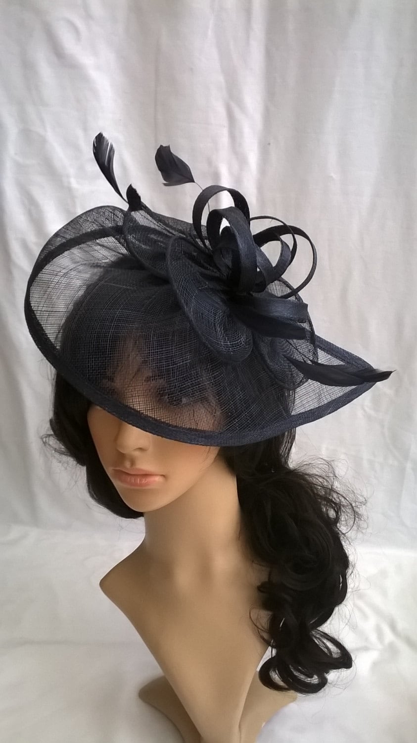 Black Fascinator..Stunning Fascinator ..Sinamay and Feather Teardrop