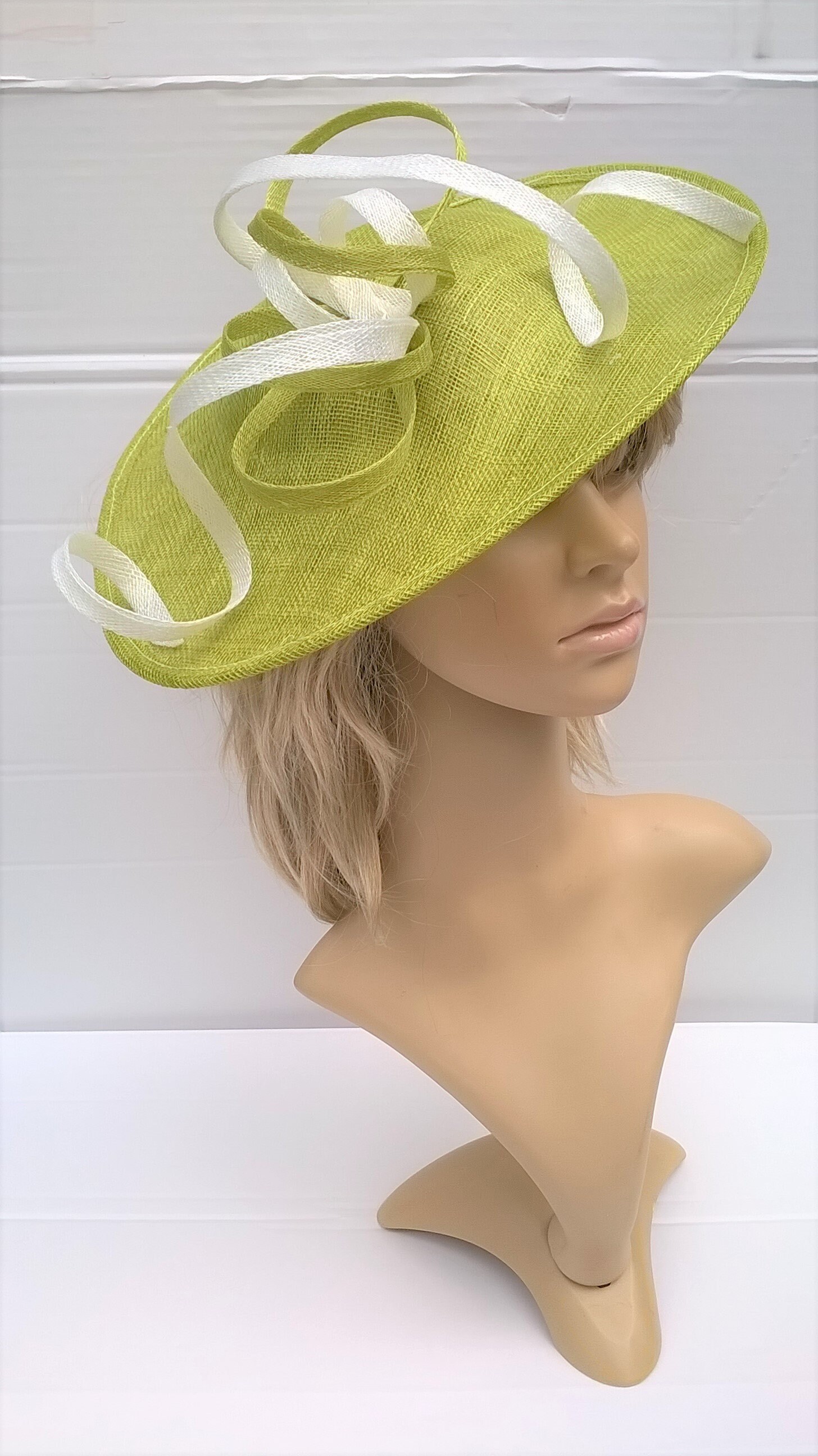 Lime Fascinator .swirled White..Stunning shaped Fascinator on a Headband..