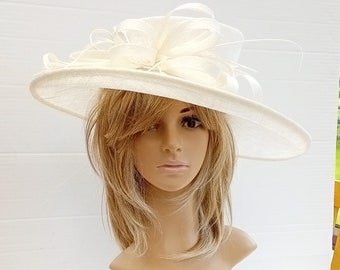 Stunning Ivory Sinamay Hat  ..with looped trim ,biot /coque feathers.Occasion hat....bag seperate purchase