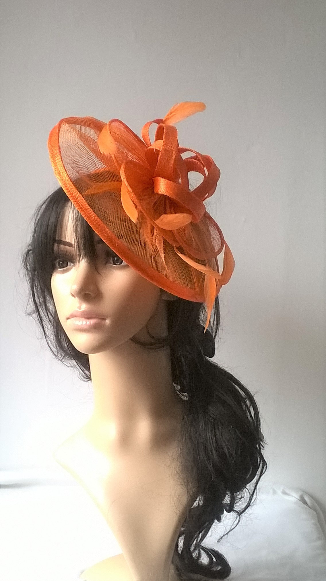 Orange Fascinator..Stunning Fascinator ..Sinamay and Feather Teardrop
