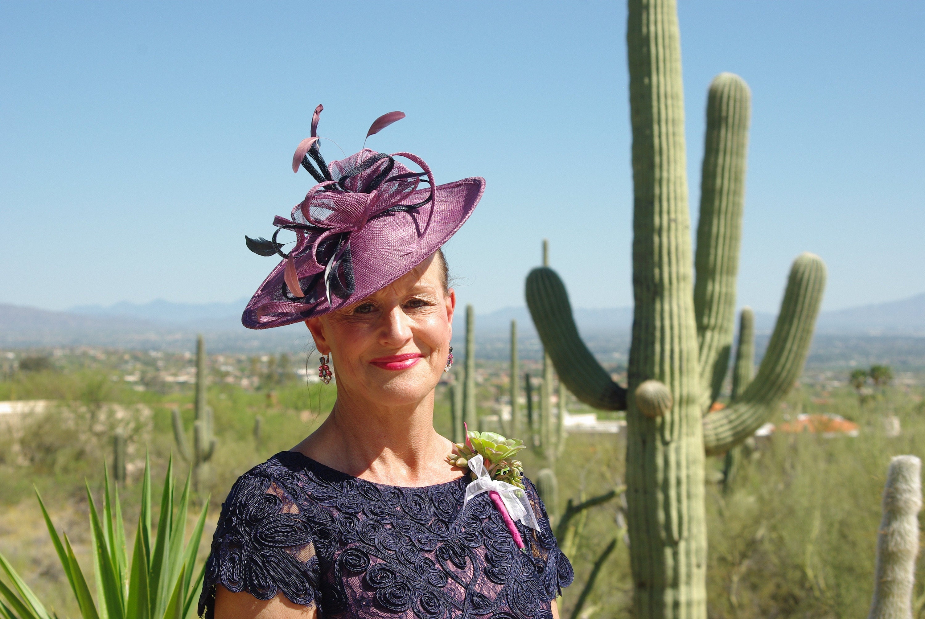 Caroline Fascinator..Mulberry Feather 
