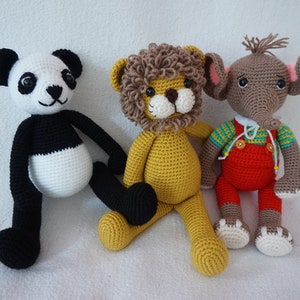 Amigurumi Zoo set patroon/Leeuw/Panda/Olifant