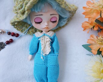 Crochet jumpsuit with hat for Blythe doll joints body (30cm ) * Ready to ship*