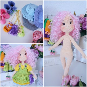 Tilda doll with pretty outfit crochet pattern ( doll body include hair and face  )