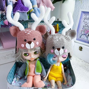 Deer hat crochet for blythe / hat crochet pattern ( not included clothing )