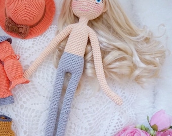 Slim doll body crochet pattern * include hair and face up * / 30cm doll pattern