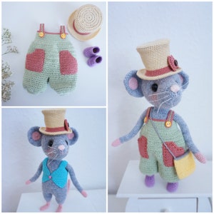 Mouse crochet pattern with clothing include clothing pattern image 1