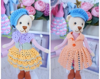 Crocheted bear with dresses ( finished bear crotchet * Ready to ship * )