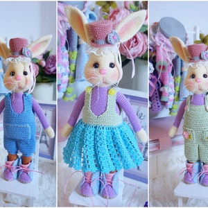 Sweet bunny with clothing crochet pattern ( include three different outfit )