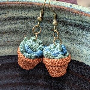 Succulent earrings | micro crochet earrings | tiny handmade green and blue succulent earrings
